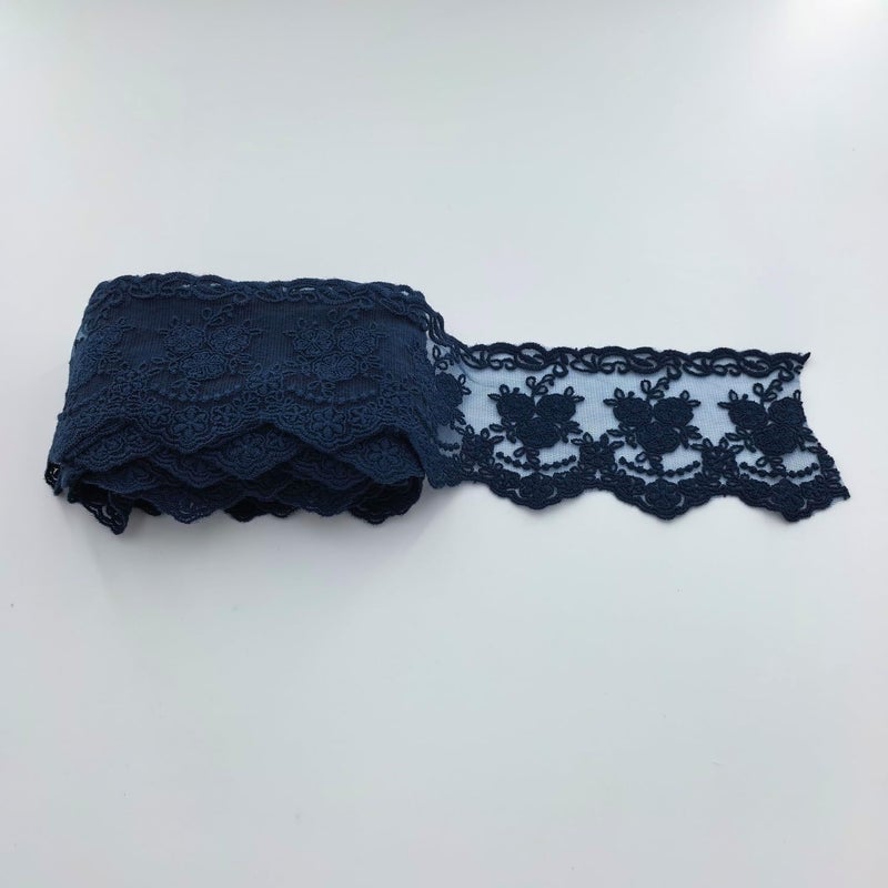 Sourcemall Lace Trim Ribbon, Delicate Crown Ribbon for Crafts Sewing and Bridal Wedding Dress Applique Decorations, 3.3inch Width 5 Yards/Lot (Navy) - Image 4